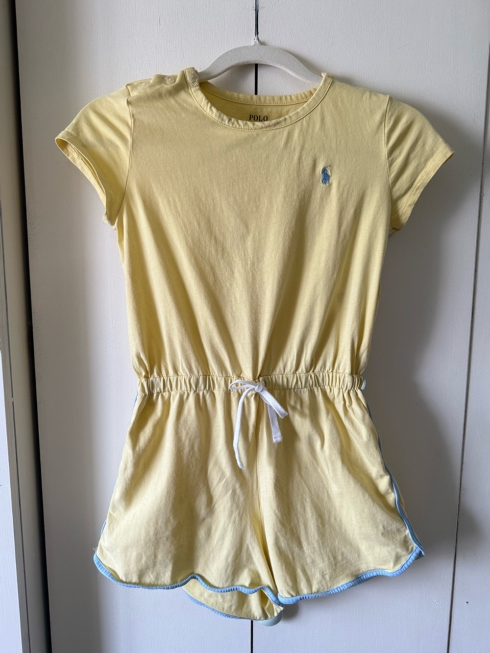 Girls Ralph Lauren Yellow Polo Cotton Romper Drawstring Waist Embroidered Logo